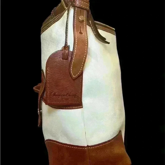 Dooney & Bourke Florentine Leather Large Satchel Cream Brown Bag Pockets - Picture 3 of 10